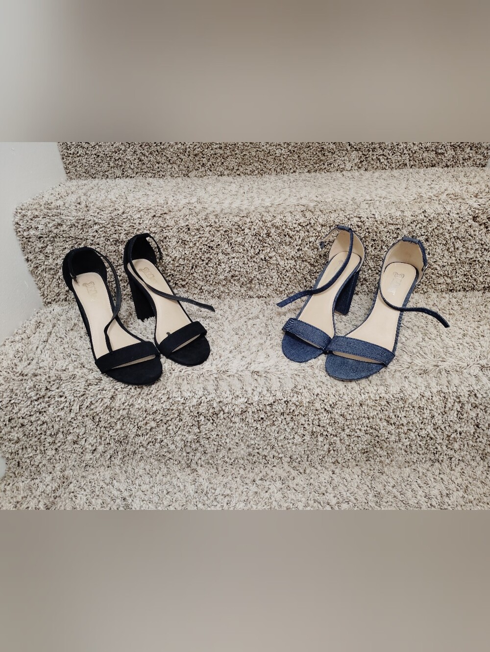 Women’s Ankle-Strap Block Heel Sandal Bundle - Black and Denim Blue